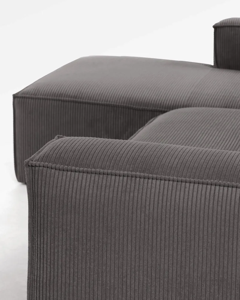 2-Sitzer-Sofa Blok mit dickem, grauen Cord und Chaiselongue links 240 cm FSC Mix Credit