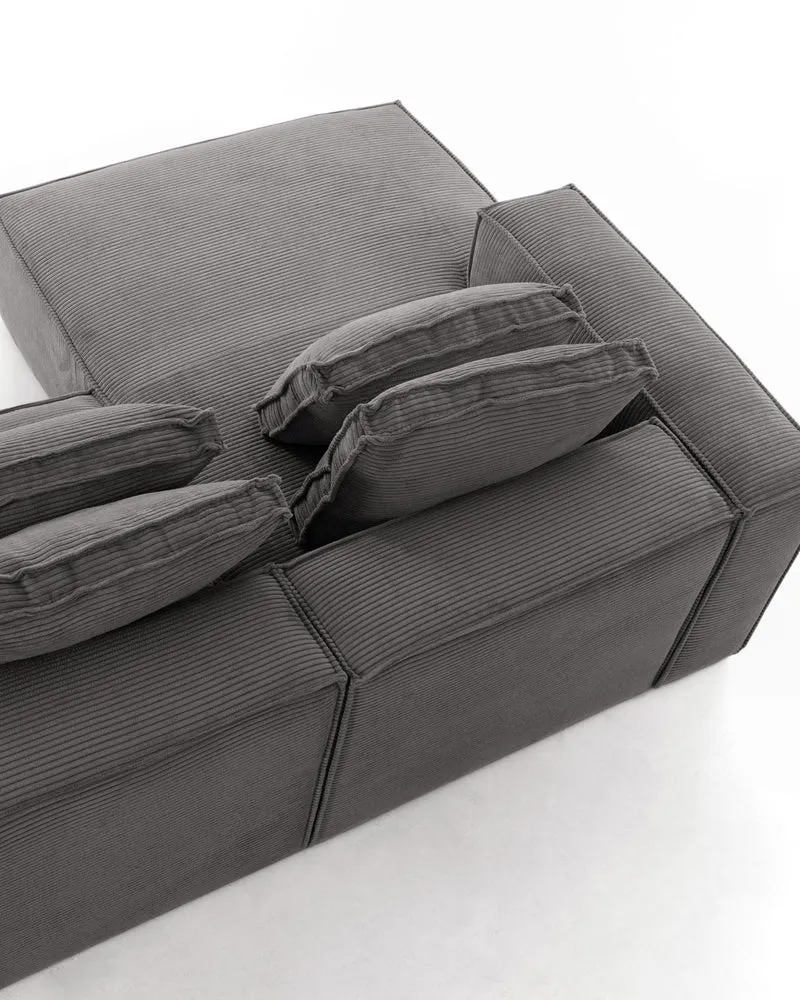 2-Sitzer-Sofa Blok mit dickem, grauen Cord und Chaiselongue links 240 cm FSC Mix Credit