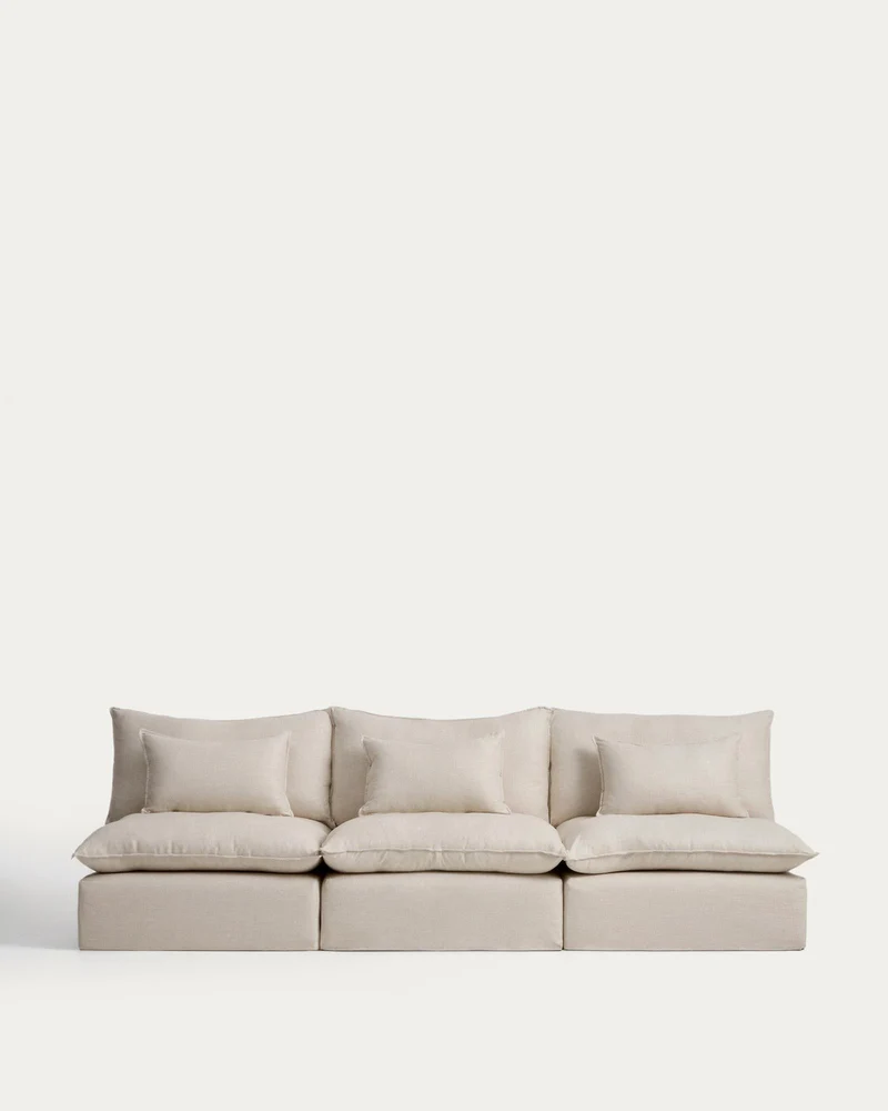 5-Sitzer-Modularsofa Anarela mit abnehmbarem Bezug aus Leinen und Viskose in Beige, 330 cm