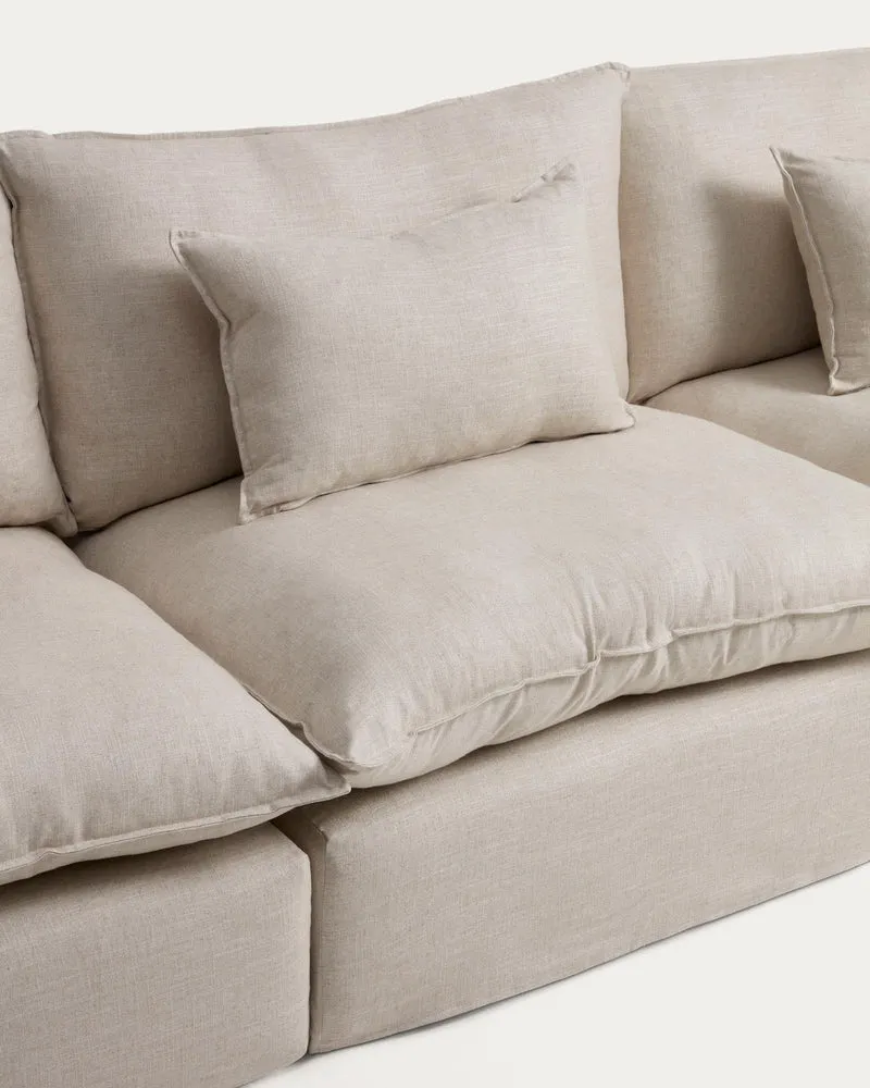 5-Sitzer-Modularsofa Anarela mit abnehmbarem Bezug aus Leinen und Viskose in Beige, 330 cm
