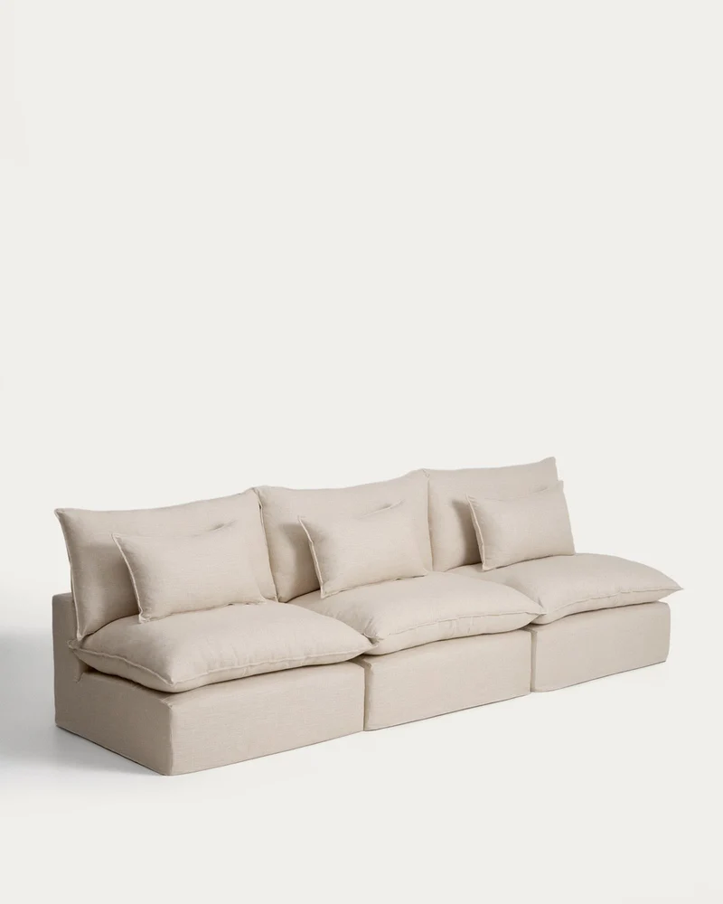 5-Sitzer-Modularsofa Anarela mit abnehmbarem Bezug aus Leinen und Viskose in Beige, 330 cm