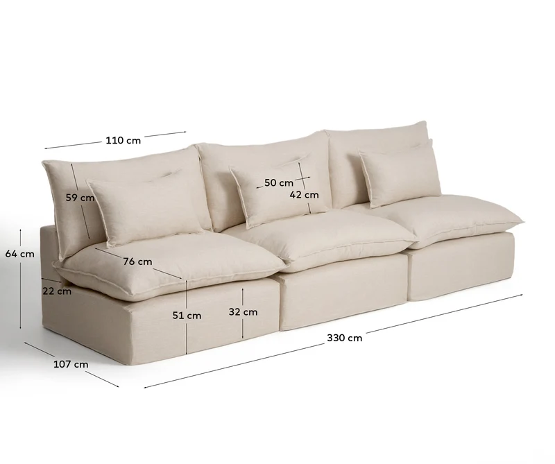 5-Sitzer-Modularsofa Anarela mit abnehmbarem Bezug aus Leinen und Viskose in Beige, 330 cm