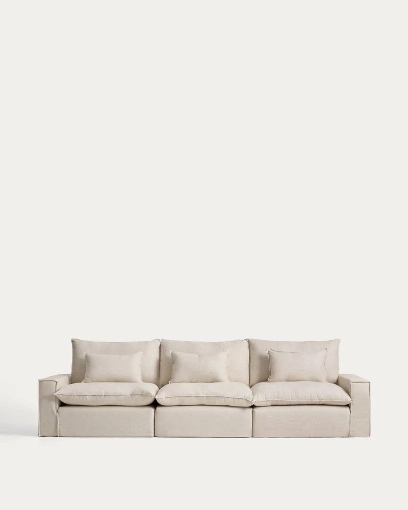 5-Sitzer-Modularsofa Anarela mit abnehmbarem Bezug aus Leinen und Viskose in Beige, 370 cm