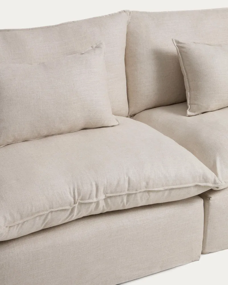 5-Sitzer-Modularsofa Anarela mit abnehmbarem Bezug aus Leinen und Viskose in Beige, 370 cm