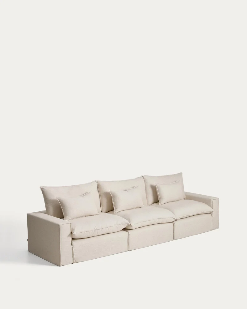 5-Sitzer-Modularsofa Anarela mit abnehmbarem Bezug aus Leinen und Viskose in Beige, 370 cm