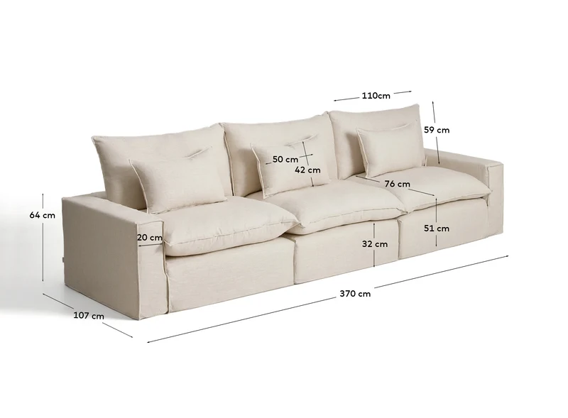 5-Sitzer-Modularsofa Anarela mit abnehmbarem Bezug aus Leinen und Viskose in Beige, 370 cm