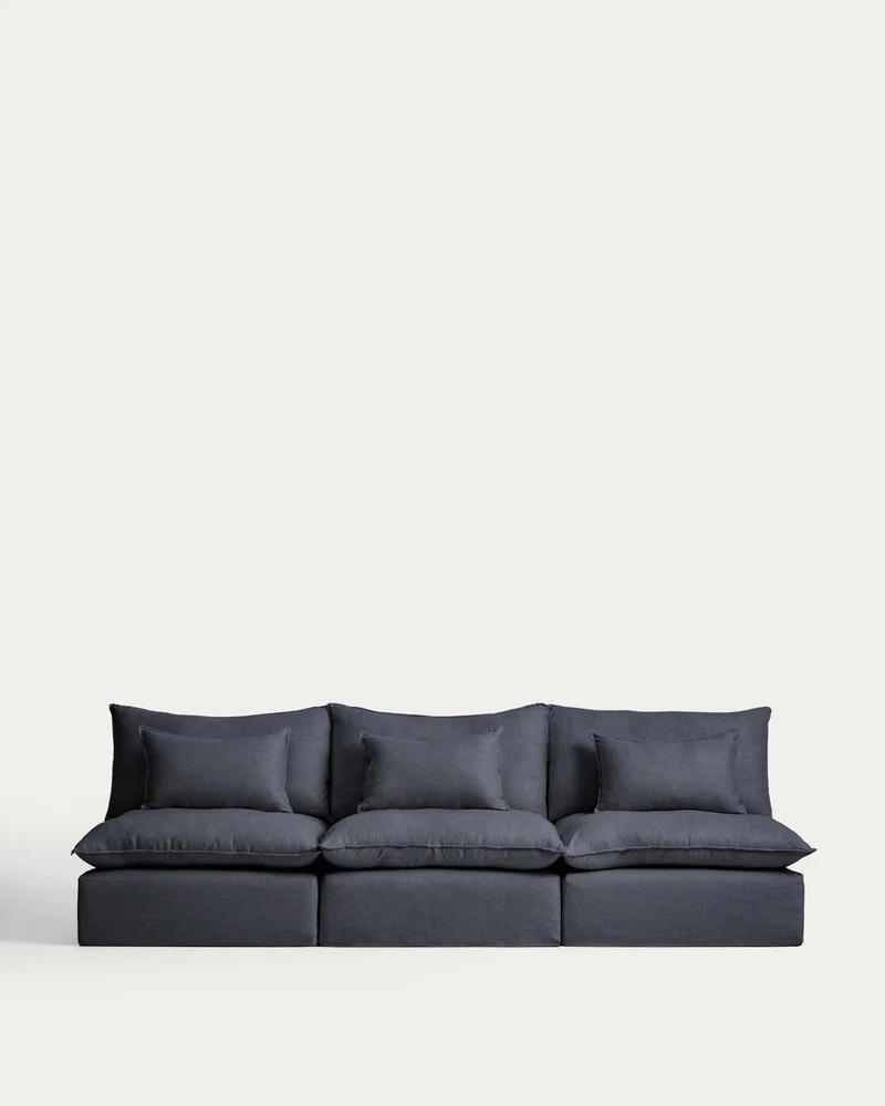 5-Sitzer-Modularsofa Anarela mit abnehmbarem Bezug aus Leinen und Viskose in Dunkelgrau, 3