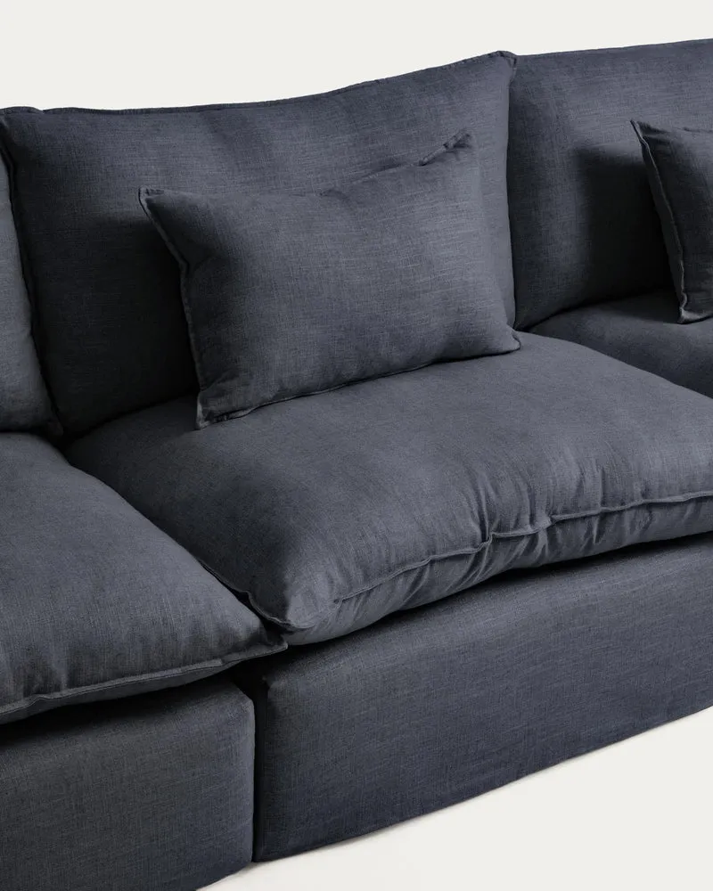 5-Sitzer-Modularsofa Anarela mit abnehmbarem Bezug aus Leinen und Viskose in Dunkelgrau, 3
