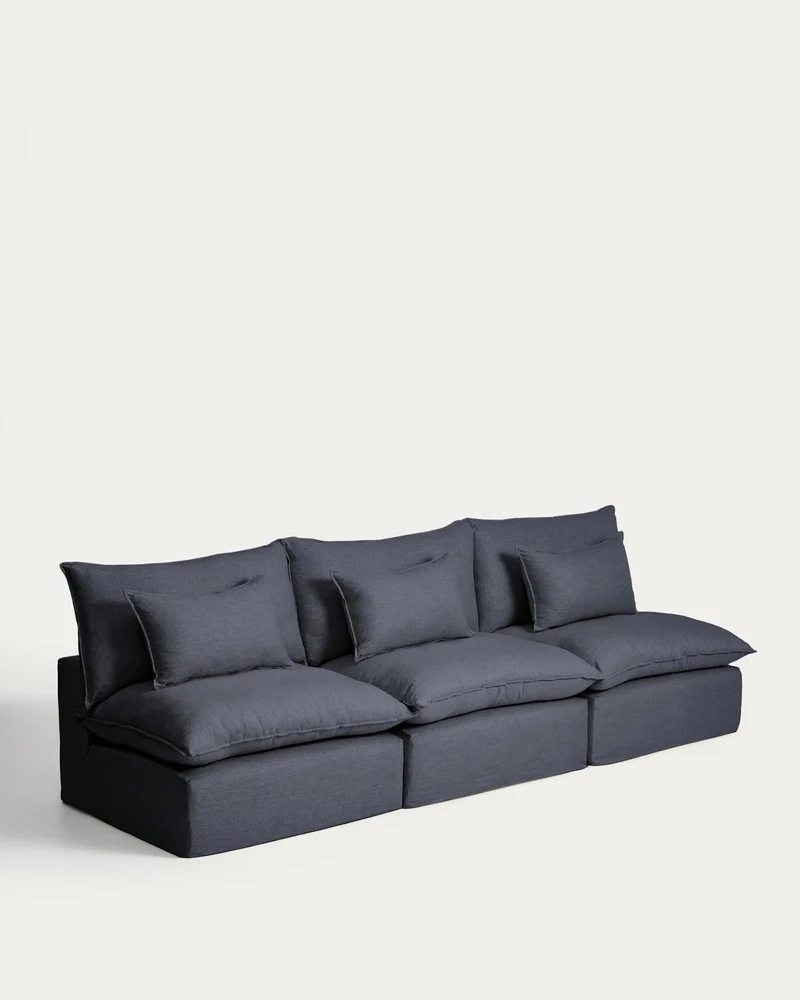 5-Sitzer-Modularsofa Anarela mit abnehmbarem Bezug aus Leinen und Viskose in Dunkelgrau, 3