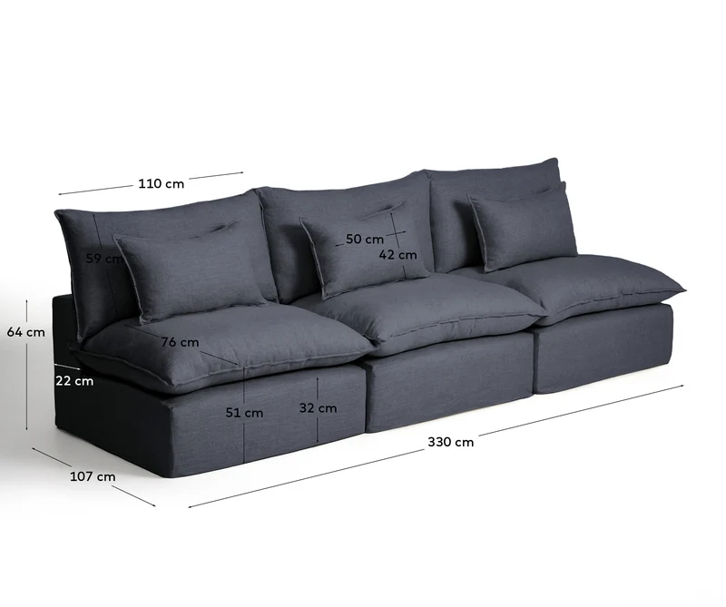 5-Sitzer-Modularsofa Anarela mit abnehmbarem Bezug aus Leinen und Viskose in Dunkelgrau, 3