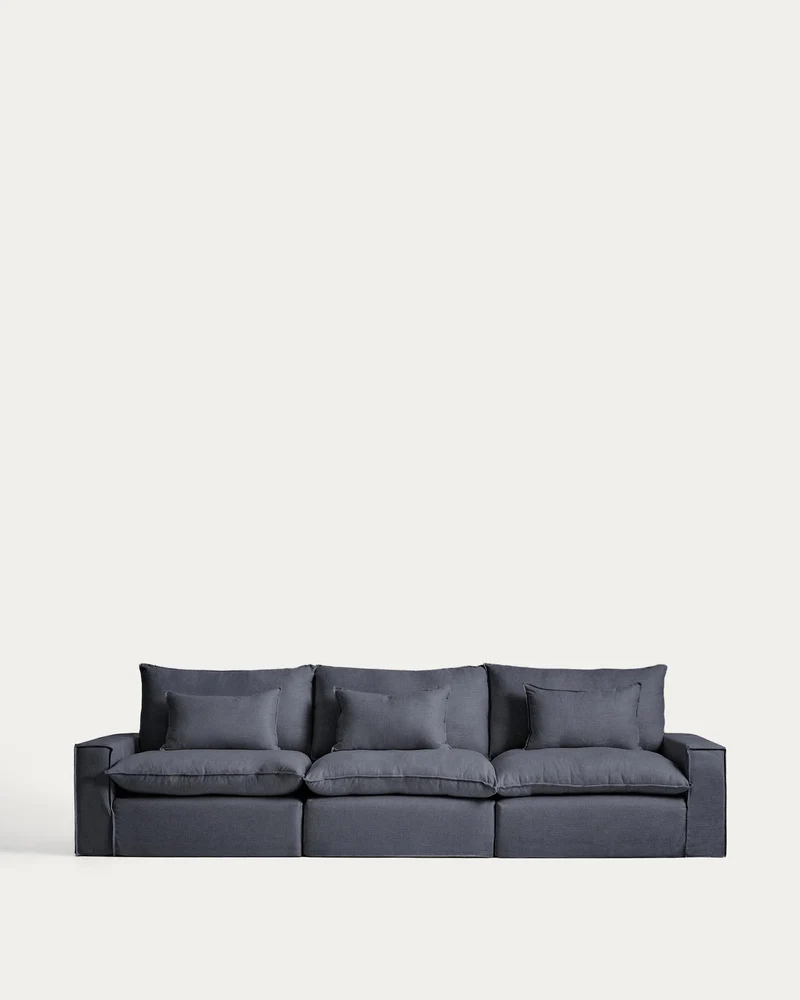 5-Sitzer-Modularsofa Anarela mit abnehmbarem Bezug aus Leinen und Viskose in Dunkelgrau, 3