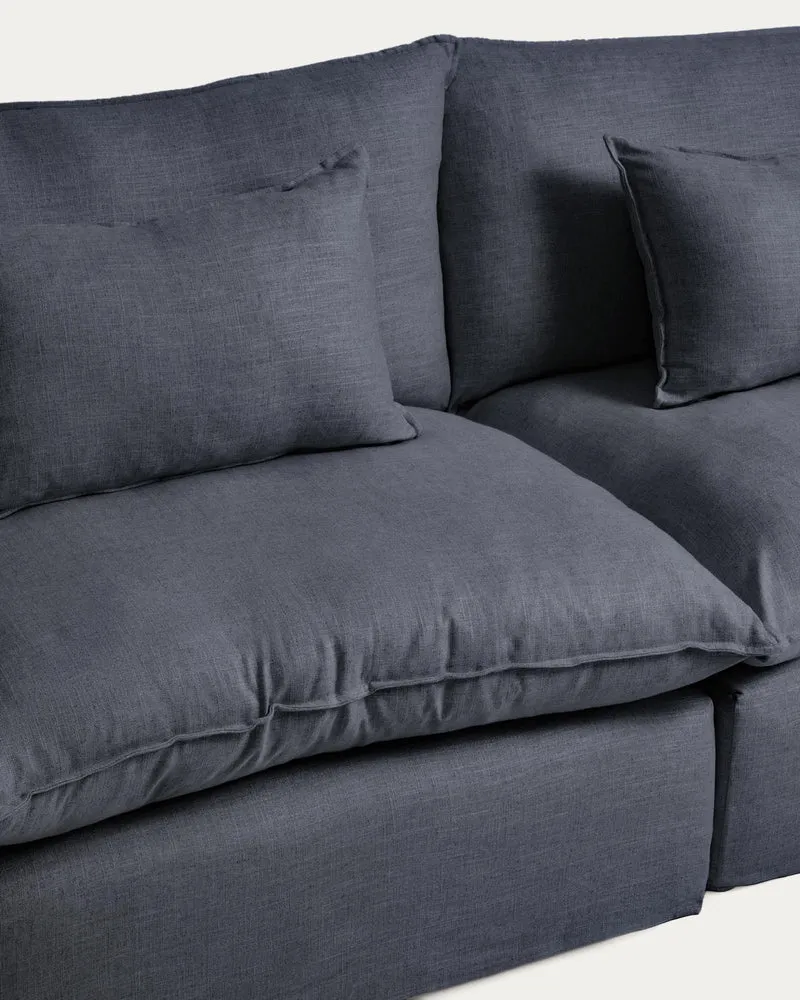 5-Sitzer-Modularsofa Anarela mit abnehmbarem Bezug aus Leinen und Viskose in Dunkelgrau, 3