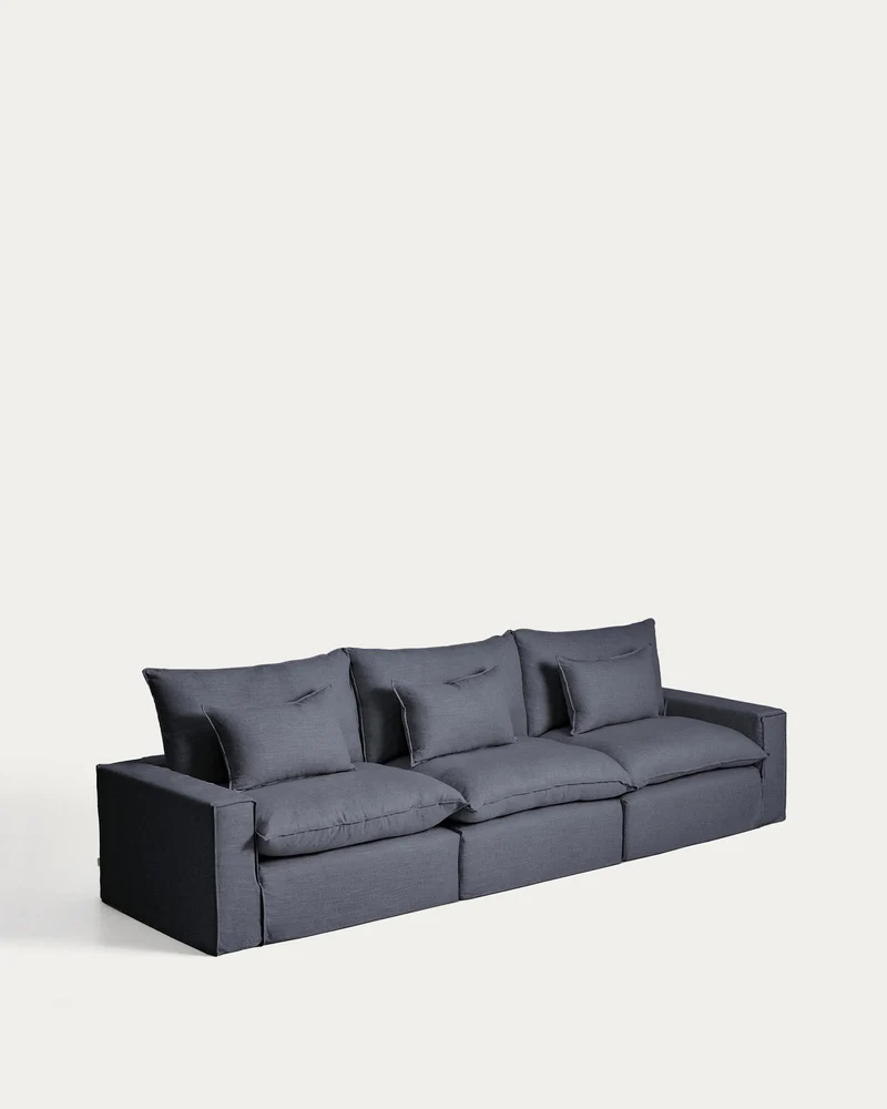5-Sitzer-Modularsofa Anarela mit abnehmbarem Bezug aus Leinen und Viskose in Dunkelgrau, 3