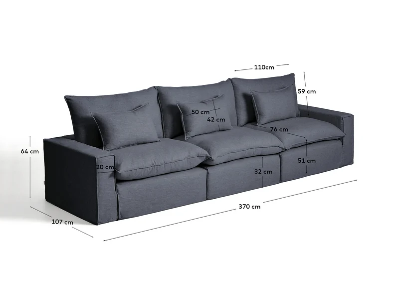 5-Sitzer-Modularsofa Anarela mit abnehmbarem Bezug aus Leinen und Viskose in Dunkelgrau, 3