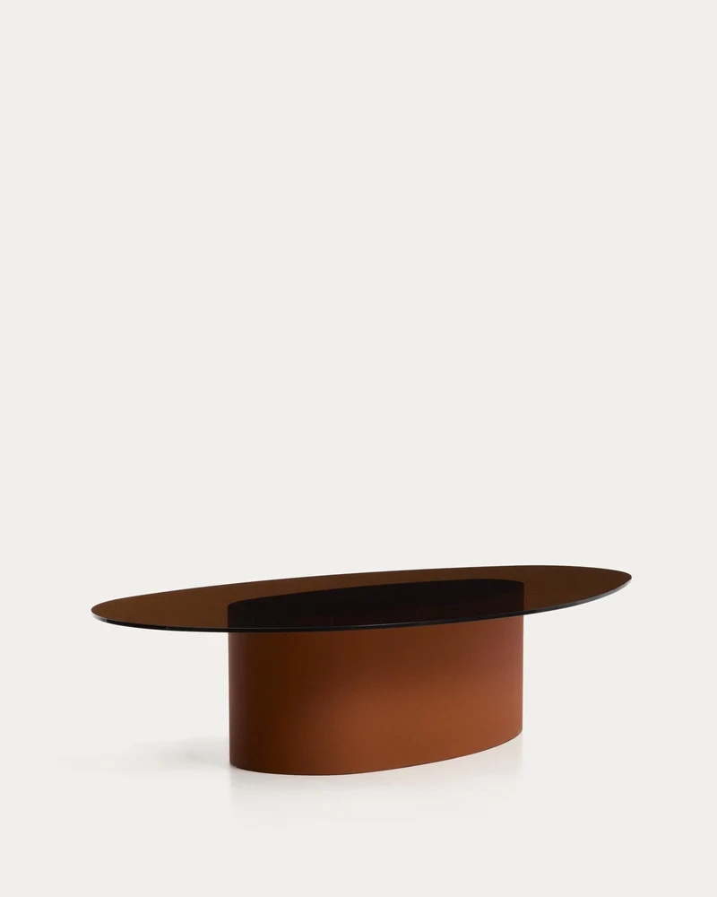 Couchtisch Olir aus gehärtetem Glas und braunem Stahl 140 x 80 cm
