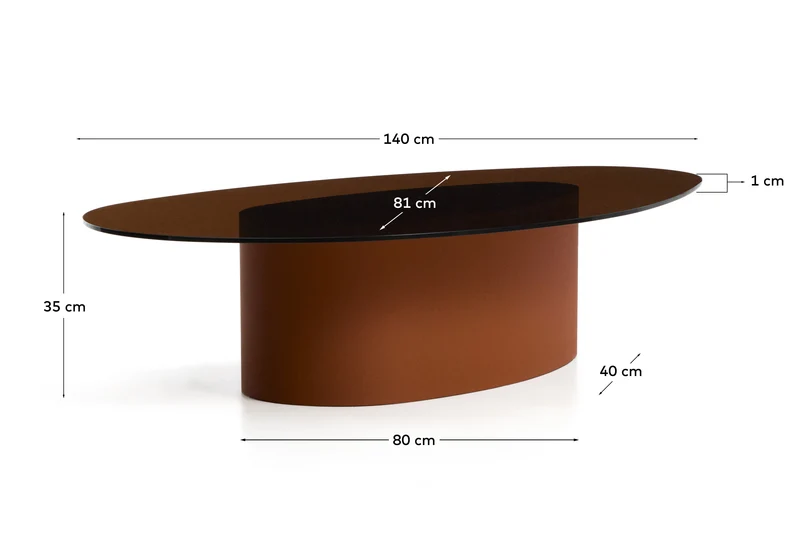 Couchtisch Olir aus gehärtetem Glas und braunem Stahl 140 x 80 cm