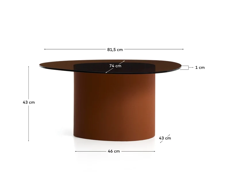 Couchtisch Olir aus gehärtetem Glas und braunem Stahl 82 x 74 cm
