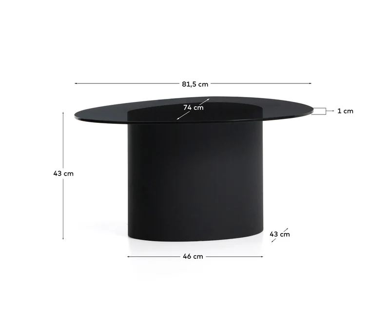 Couchtisch Olir aus gehärtetem Glas und schwarzem Stahl 82 x 74 cm