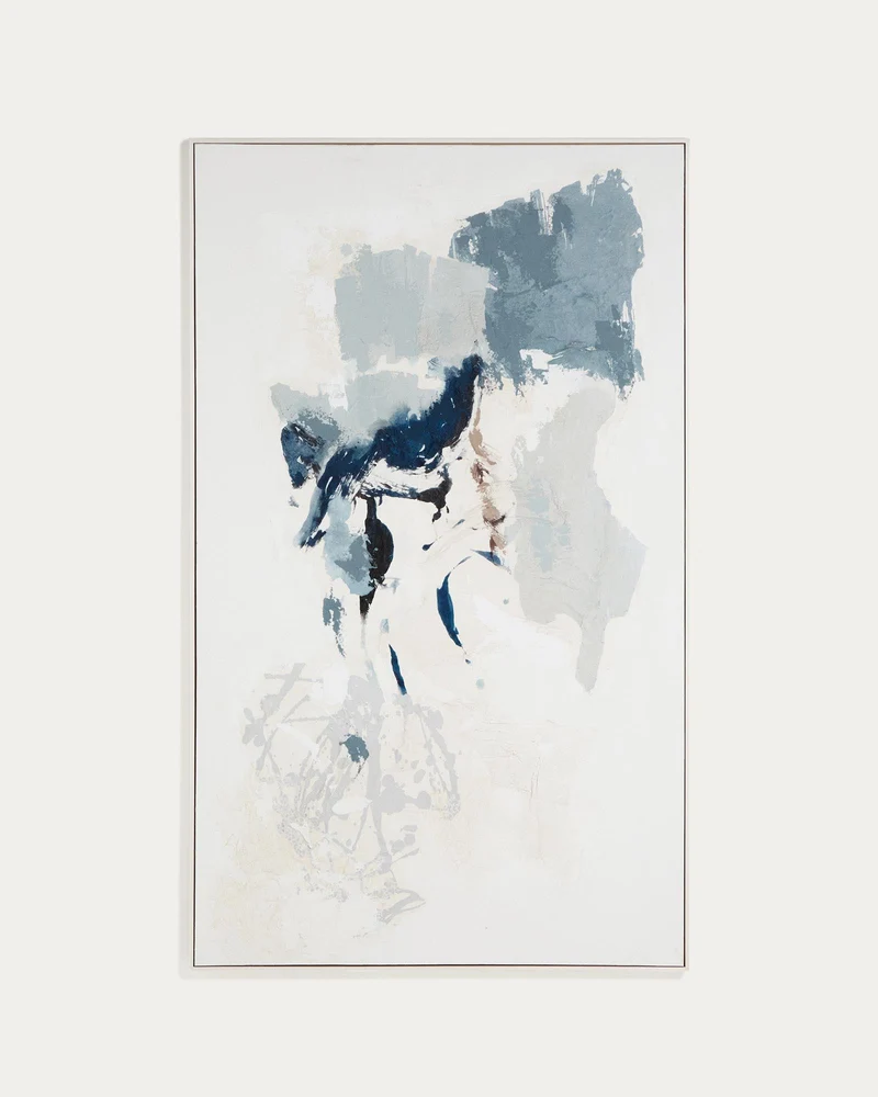 Handgemaltes abstraktes Bild Erale in Grau und Blau, 120 x 200 cm