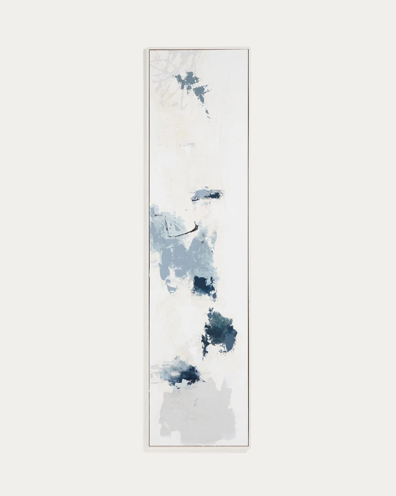 Handgemaltes abstraktes Bild Erale in Grau und Blau, 47 x 182 cm