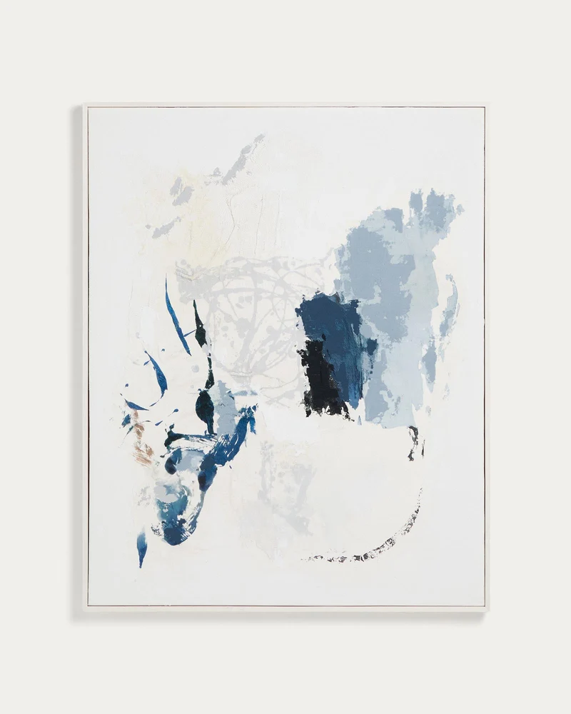 Handgemaltes abstraktes Bild Erale in Grau und Blau, 80 x 100 cm