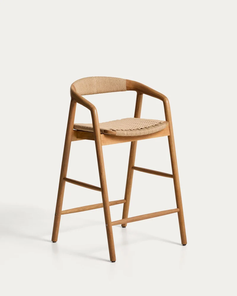 Hocker Derile aus massivem Eichenholz mit Finish in natürlichem Farbton und beigem Papiers