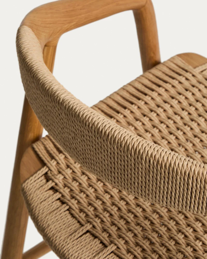 Hocker Derile aus massivem Eichenholz mit Finish in natürlichem Farbton und beigem Papiers