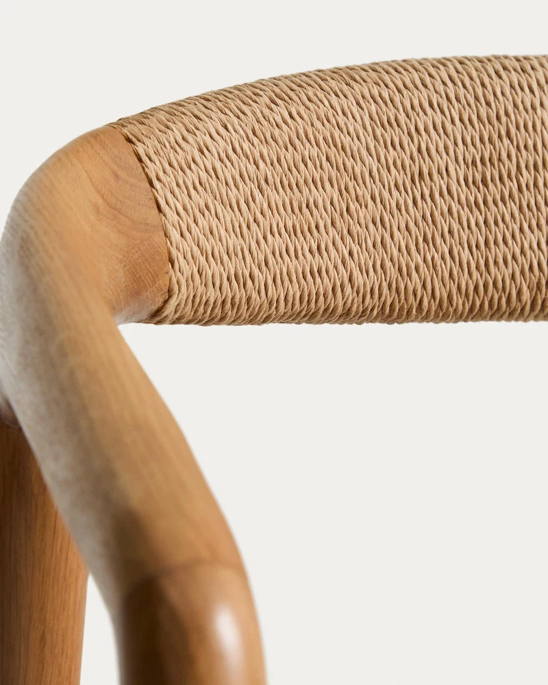 Hocker Derile aus massivem Eichenholz mit Finish in natürlichem Farbton und beigem Papiers