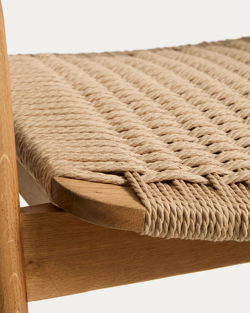 Hocker Derile aus massivem Eichenholz mit Finish in natürlichem Farbton und beigem Papiers