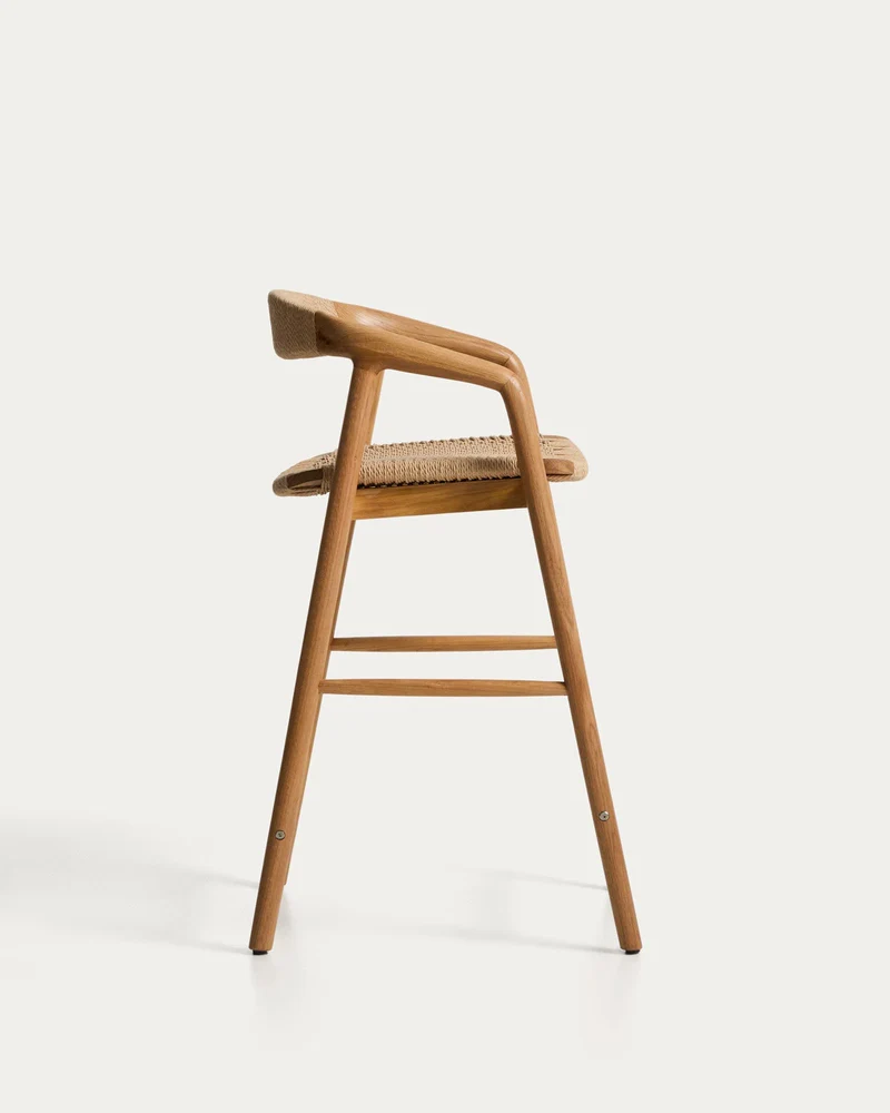 Hocker Derile aus massivem Eichenholz mit Finish in natürlichem Farbton und beigem Papiers