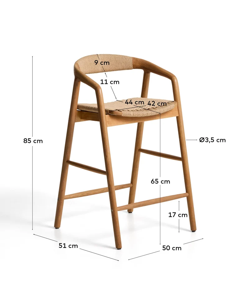 Hocker Derile aus massivem Eichenholz mit Finish in natürlichem Farbton und beigem Papiers