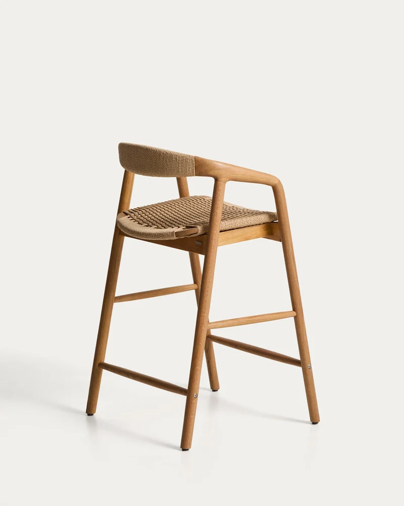 Hocker Derile aus massivem Eichenholz mit Finish in natürlichem Farbton und beigem Papiers