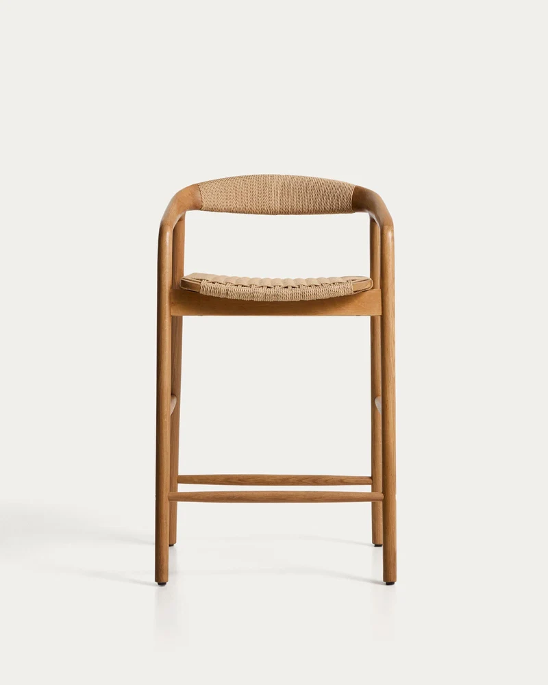 Hocker Derile aus massivem Eichenholz mit Finish in natürlichem Farbton und beigem Papiers