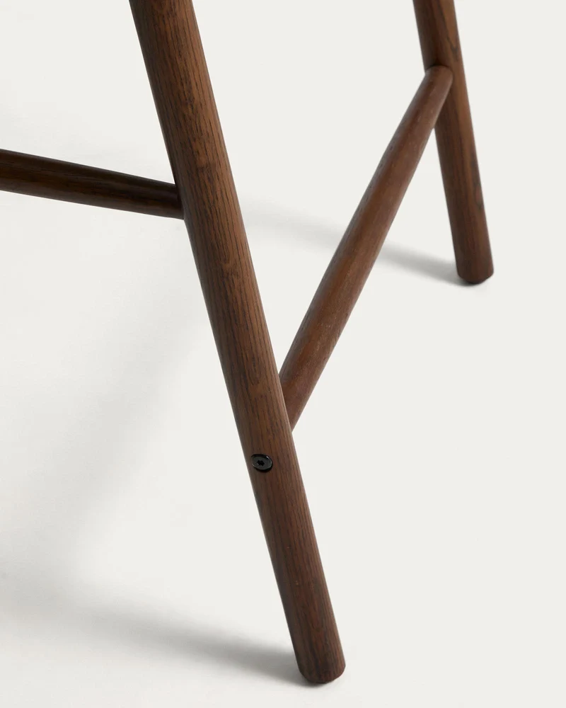 Hocker Derile aus massivem Eichenholz mit Nussbaum-Finish und beigem Papierseil FSC Mix Cr