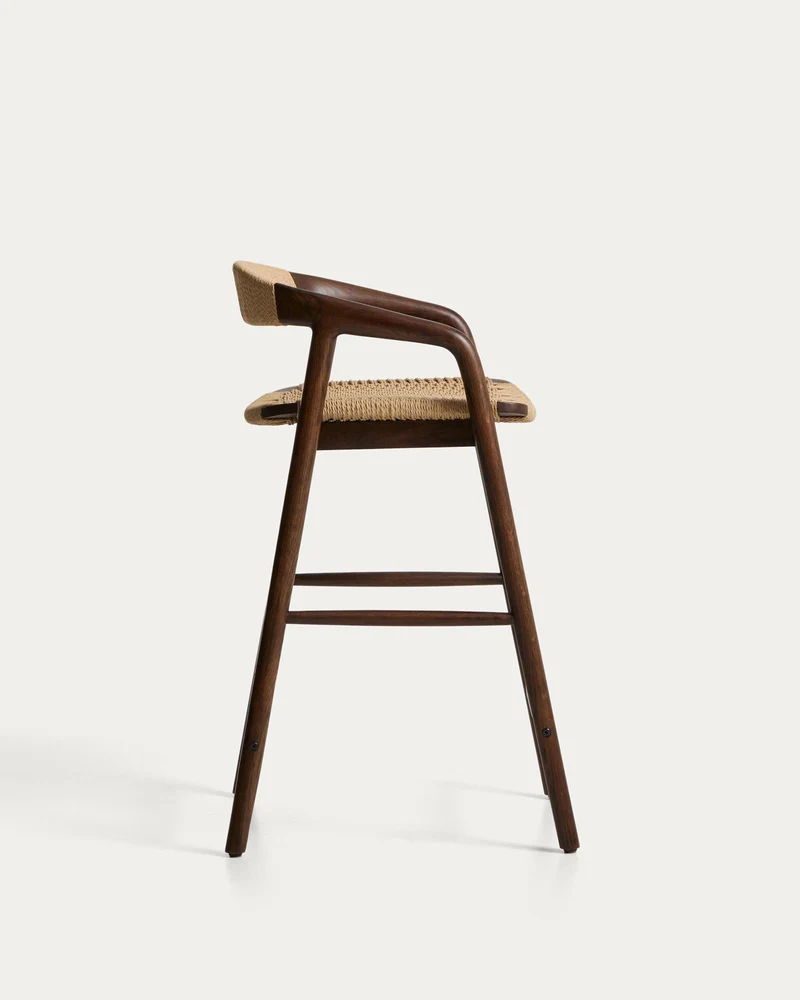 Hocker Derile aus massivem Eichenholz mit Nussbaum-Finish und beigem Papierseil FSC Mix Cr