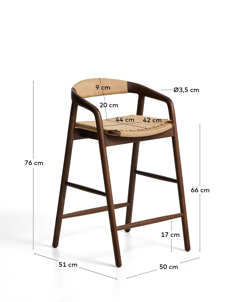 Hocker Derile aus massivem Eichenholz mit Nussbaum-Finish und beigem Papierseil FSC Mix Cr