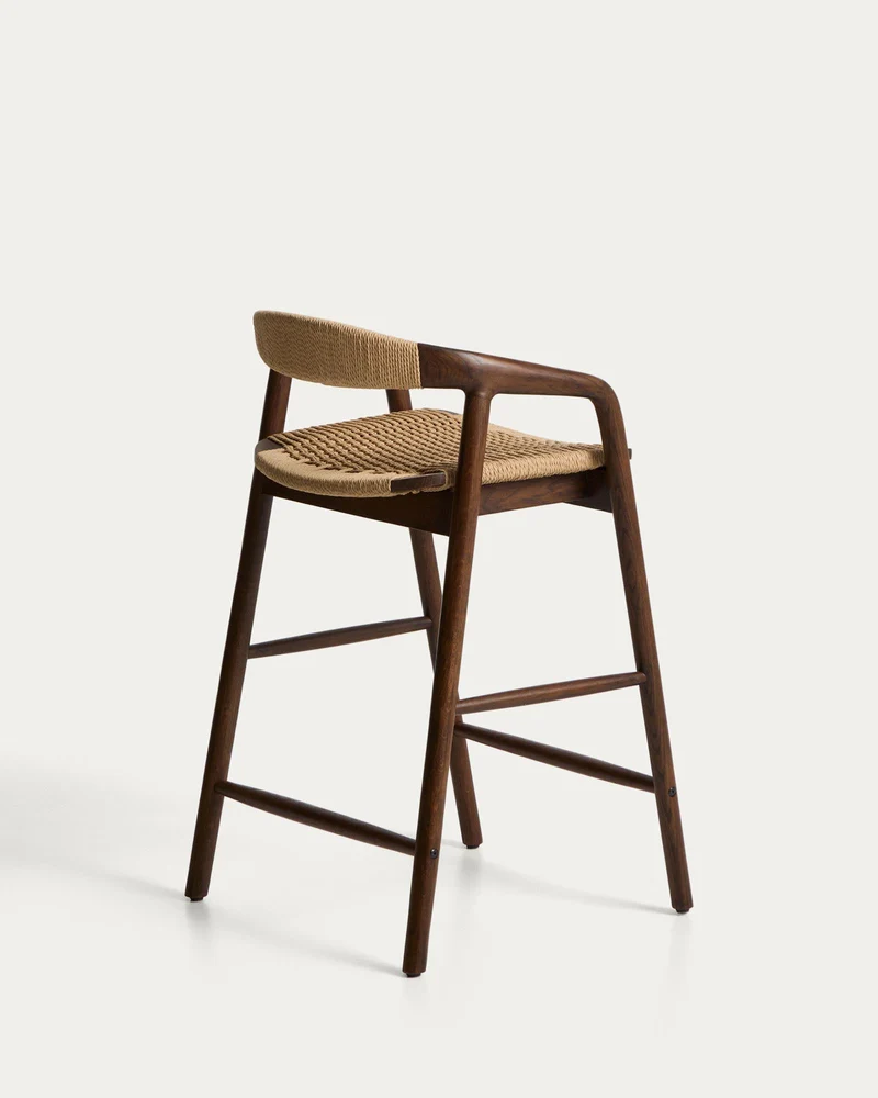 Hocker Derile aus massivem Eichenholz mit Nussbaum-Finish und beigem Papierseil FSC Mix Cr