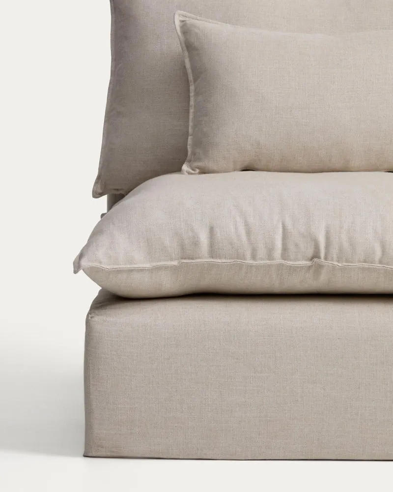 Modulares 4-Sitzer-Ecksofa Anarela mit abnehmbarem Bezug aus Leinen und Viskose in Beige,