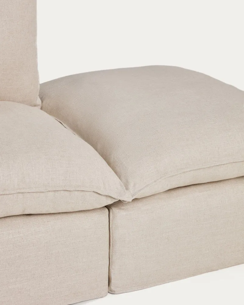 Modulares 4-Sitzer-Ecksofa Anarela mit abnehmbarem Bezug aus Leinen und Viskose in Beige,