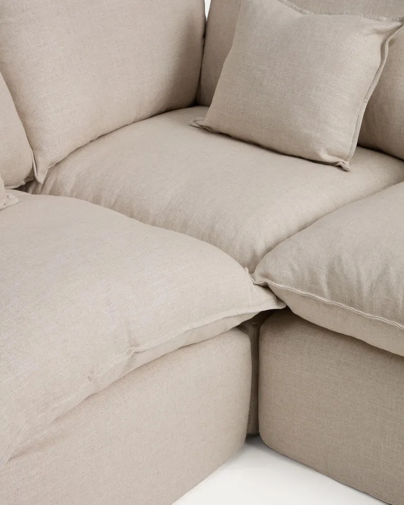 Modulares 4-Sitzer-Ecksofa Anarela mit abnehmbarem Bezug aus Leinen und Viskose in Beige,