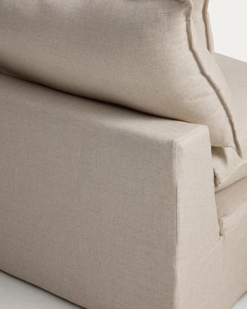 Modulares 4-Sitzer-Ecksofa Anarela mit abnehmbarem Bezug aus Leinen und Viskose in Beige,
