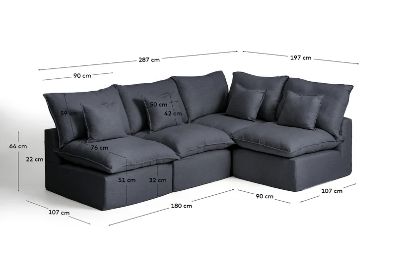 Modulares 4-Sitzer-Ecksofa Anarela mit abnehmbarem Bezug aus Leinen und Viskose in Dunkelg
