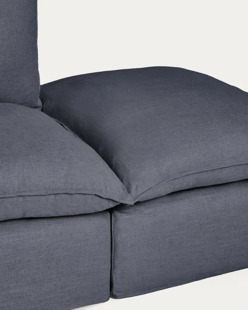 Modulares 4-Sitzer-Ecksofa Anarela mit abnehmbarem Bezug aus Leinen und Viskose in Dunkelg