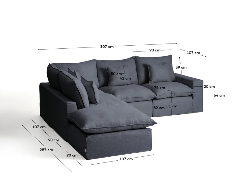 Modulares 4-Sitzer-Ecksofa Anarela mit abnehmbarem Bezug aus Leinen und Viskose in Dunkelg