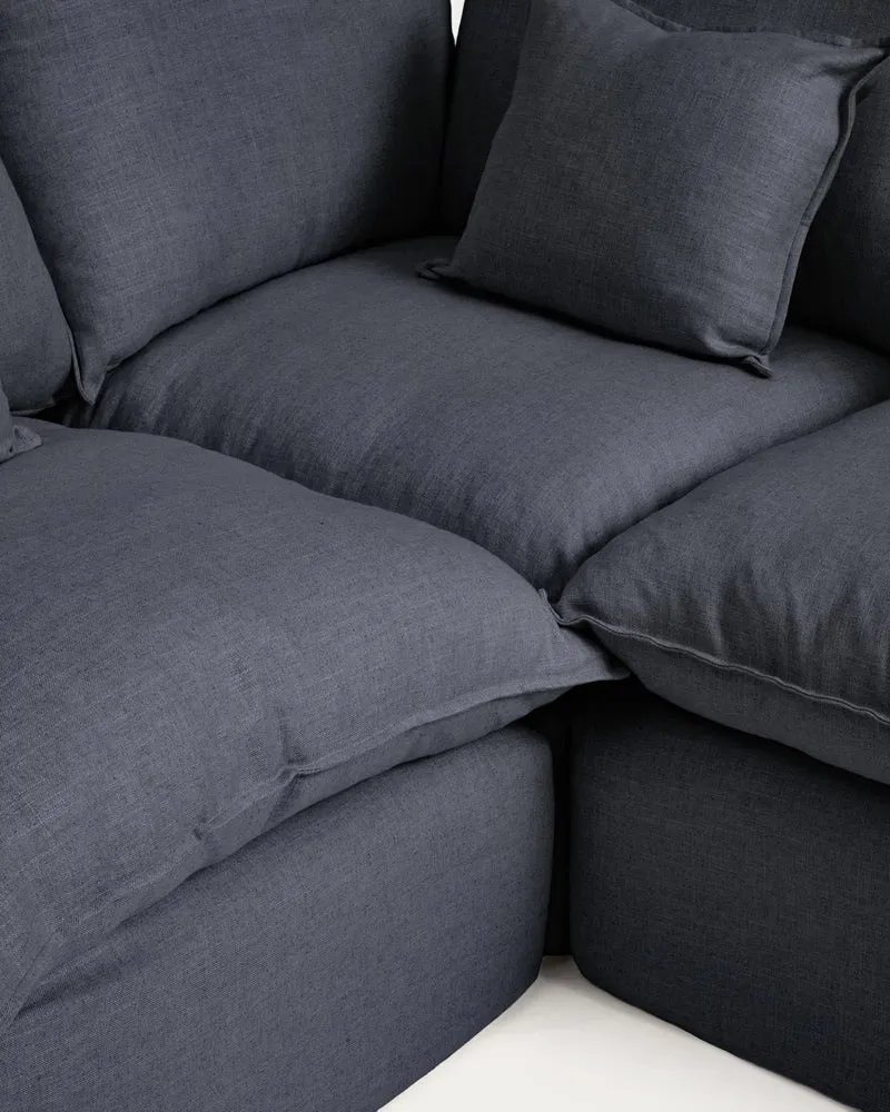 Modulares 4-Sitzer-Ecksofa Anarela mit abnehmbarem Bezug aus Leinen und Viskose in Dunkelg