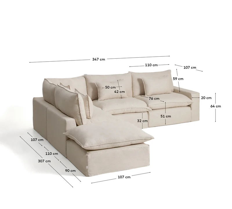 Modulares 6-Sitzer-Ecksofa Anarela mit abnehmbarem Bezug aus Leinen und Viskose in Beige,