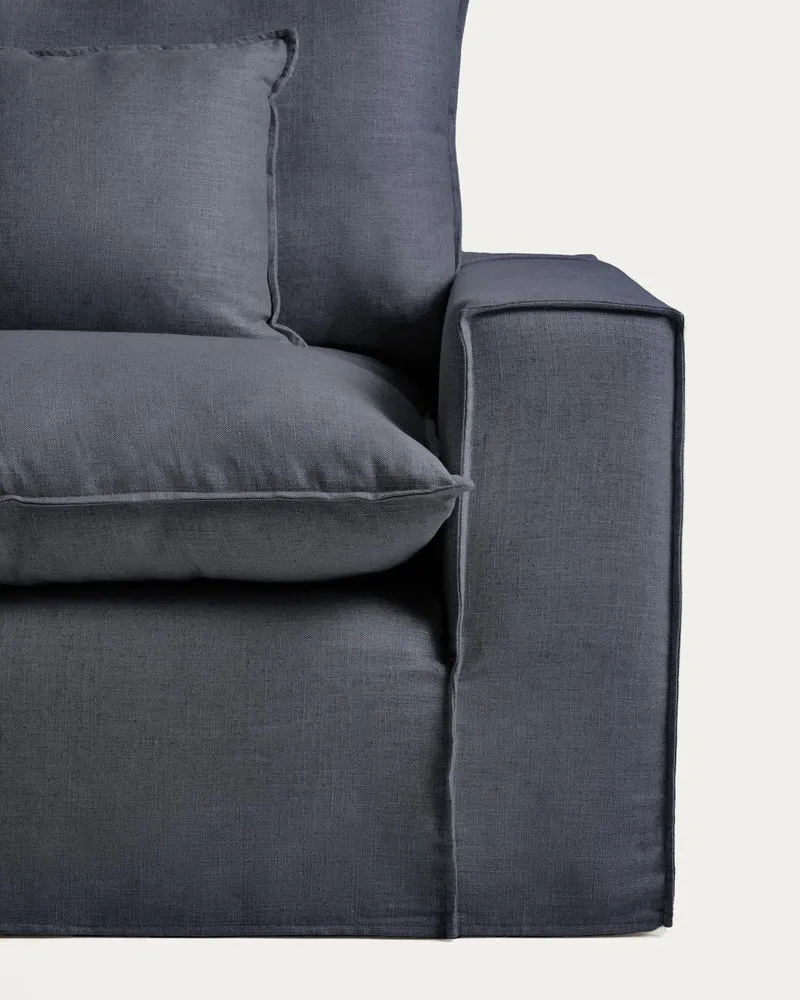 Modulares 6-Sitzer-Ecksofa Anarela mit abnehmbarem Bezug aus Leinen und Viskose in Dunkelg