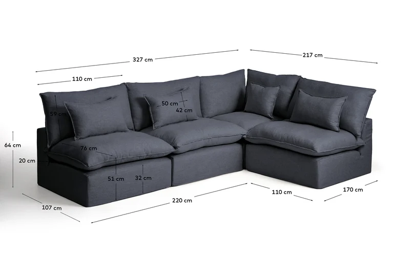 Modulares 6-Sitzer-Ecksofa Anarela mit abnehmbarem Bezug aus Leinen und Viskose in Dunkelg