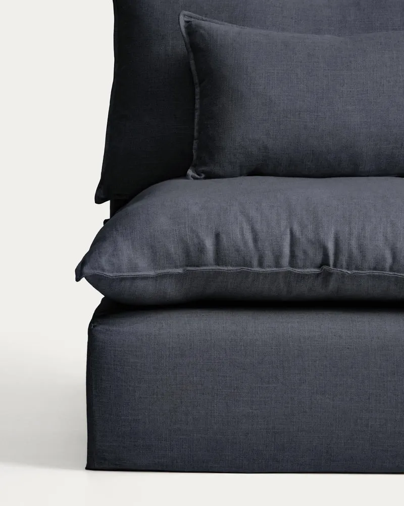 Modulares 6-Sitzer-Ecksofa Anarela mit abnehmbarem Bezug aus Leinen und Viskose in Dunkelg