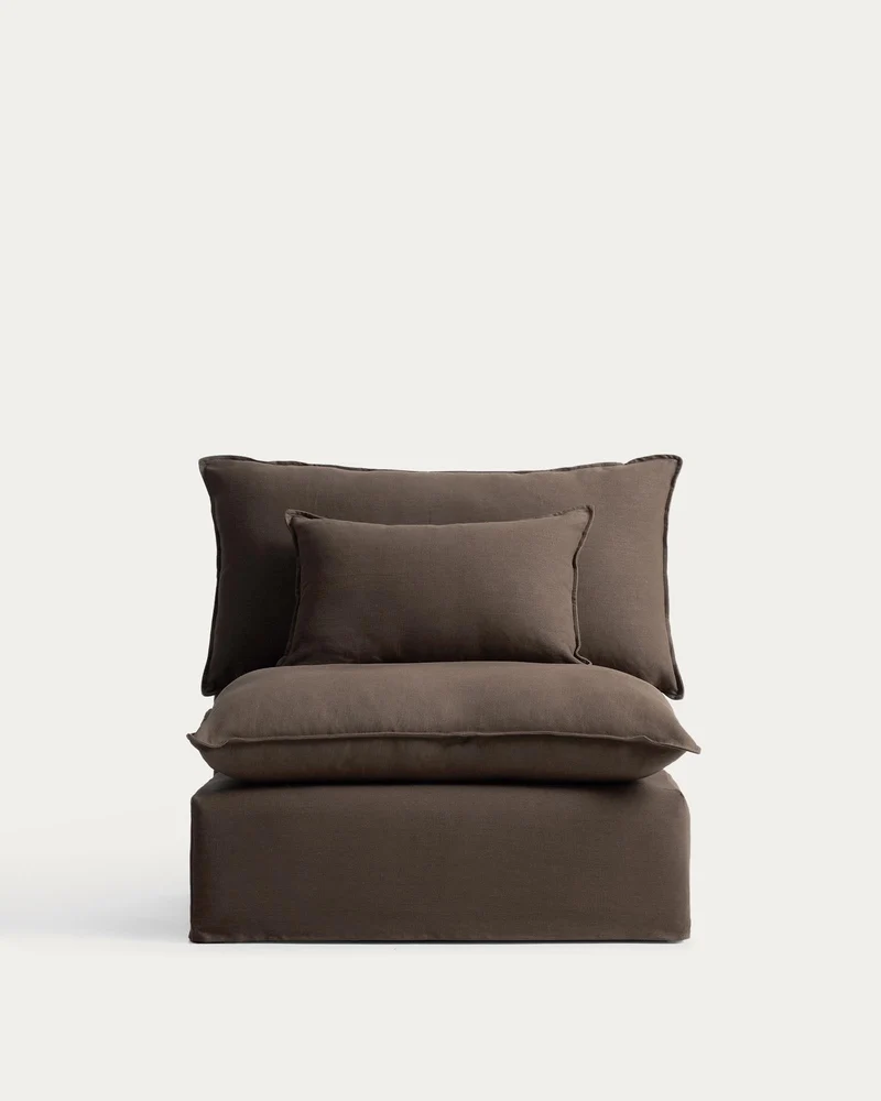 Sessel Anarela mit abnehmbarem Bezug aus 100 % Leinen in Taupe, 110 cm, FSC Mix Credit